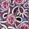Purple-Blue-Multi Abstract Bird Fruit Pattern Printed Linen Woven Fabric By the Yard